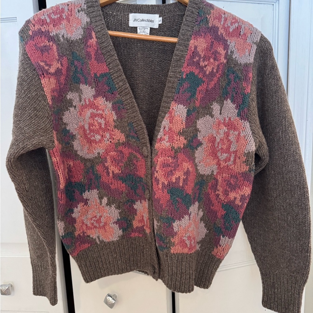 JH Collectibles Brown and Pink Floral Cardigan Sweater